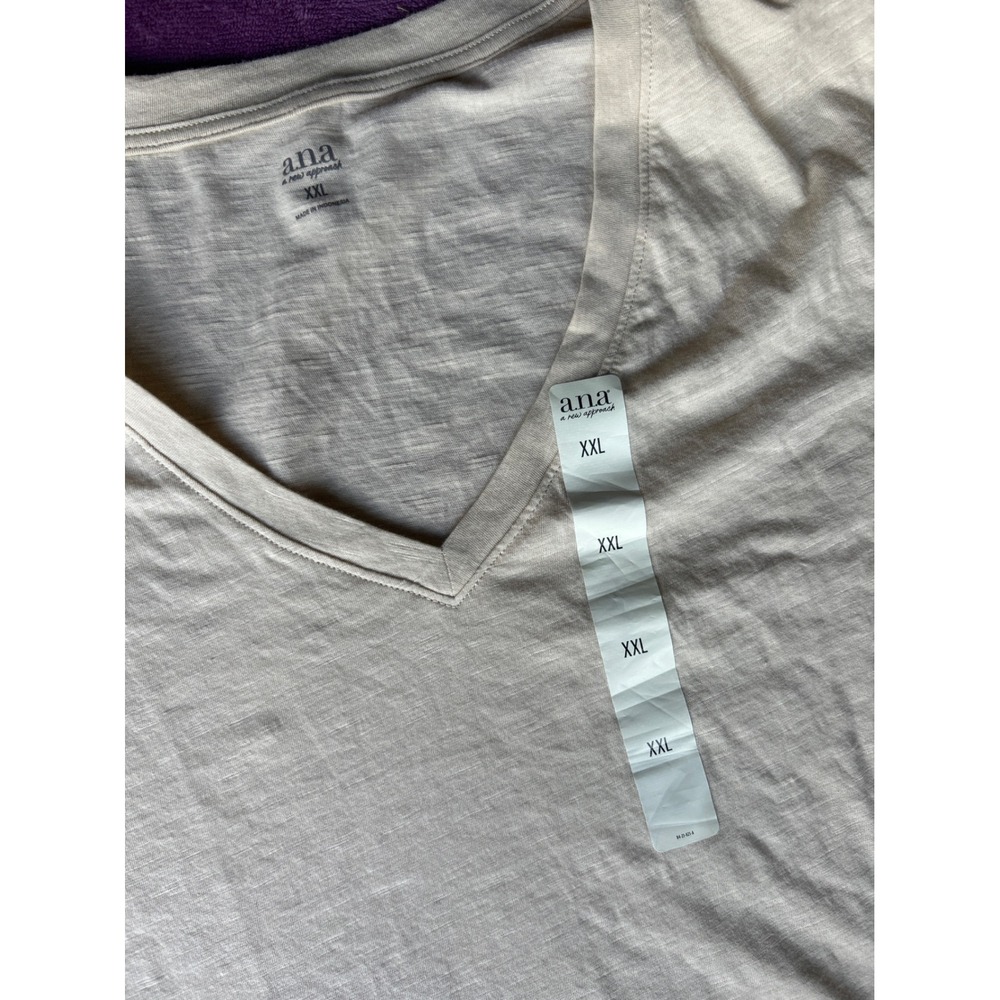 ana A New Approach Womens XXL Beige V-Neck Slub Knit Short Sleeve T-Shirt NWT - Picture 2 of 5